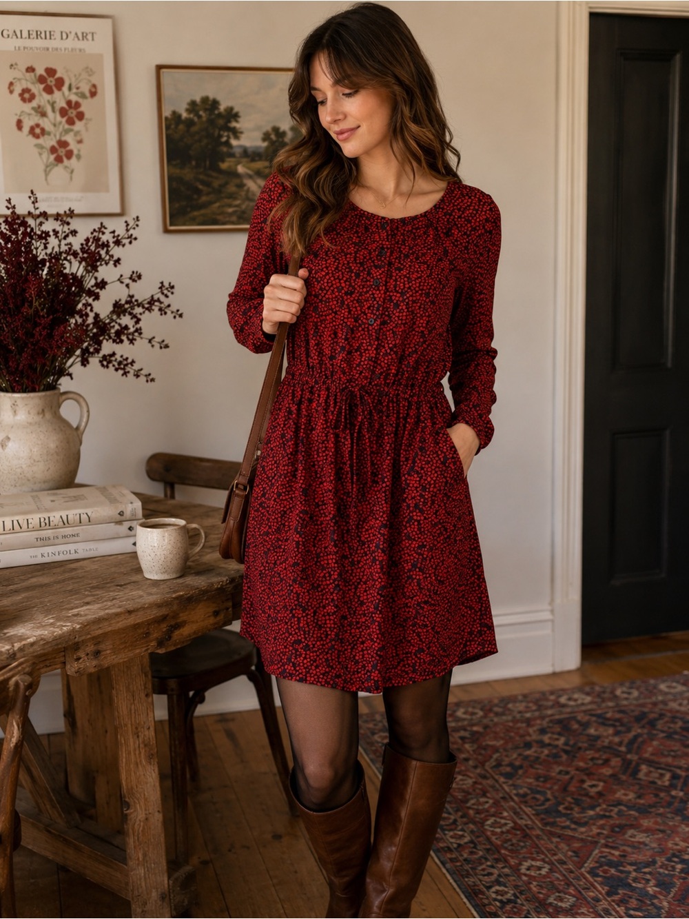 GAP Cherry Print Tie Waist Shirt Dress Small